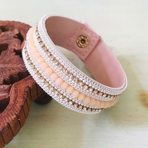 Faux Leather Snap Cuff Bracelet Rose Gold Diamonds